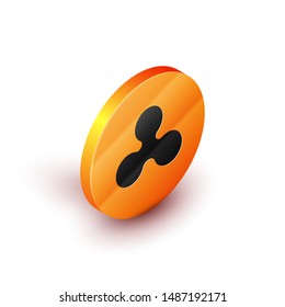 Isometric Cryptocurrency coin Ripple XRP icon isolated on white background. Altcoin symbol. Blockchain based secure crypto currency. Orange circle button. Vector Illustration