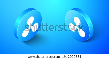 Isometric Cryptocurrency coin Ripple XRP icon isolated on blue background. Digital currency. Altcoin symbol. Blockchain based secure crypto currency. Blue circle button. Vector.