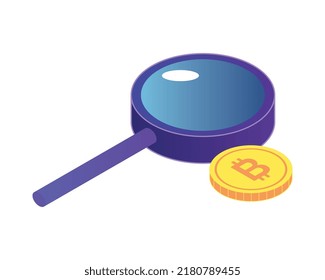 Composición criptodivisa isométrica con imágenes aisladas de monedas doradas y elementos de infraestructura ilustración vectorial