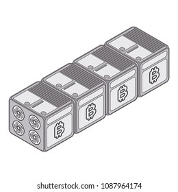 Isometric cryptocurrency mining farm concept. Creation of bitcoins. 3d isometric flat design.