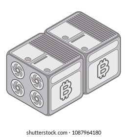 Isometric cryptocurrency mining farm concept. Creation of bitcoins. 3d isometric flat design.