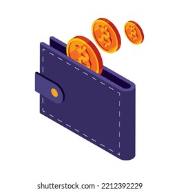 isometric cryptocurrency wallet bitcoins money icon