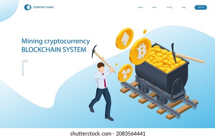 Isometric Cryptomining farm concept. Cryptocurrency Mining Equipment. Mining cryptocurrency Coin Using GPU Card