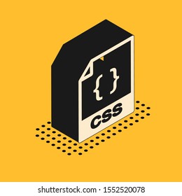 Isometric CSS file document. Download css button icon isolated on yellow background. CSS file symbol.  Vector Illustration