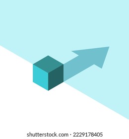 Isometric cube, arrow shaped shadow. Growth, personal development, hidden power, inner strength, dream and ambition concept. Flat design. EPS 8 vector illustration, no transparency, no gradients