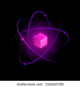 Cubo isométrico en Atom. Elemento Decorativo Aislado. Ilustración del vector