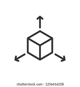 Isometric Cube With Axes. 3d Modeling. Linear Icon. Line With Editable Stroke