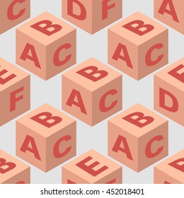 Isometric cube block seamless pattern. Vector illustration