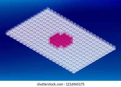 Isometric cube box transparency, Japan national flag shape, Blockchain cryptocurrency concept design illustration isolated on blue gradients background, Editable stroke