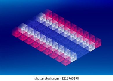 Isometric cube box transparency, Thailand national flag shape, Blockchain cryptocurrency concept design illustration isolated on blue gradients background, Editable stroke
