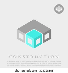 Isometric cube construction, 3d and 2d logo, structure concept, vector isolated on gray background, eps 8