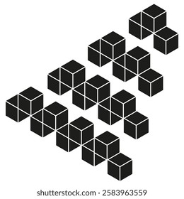 Isometric cube design. Geometric 3D shapes. Black and white. Abstract block structure.
