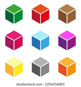 Isometric cube element, icon. Cubist abstract 3d shape. Vector illustration.