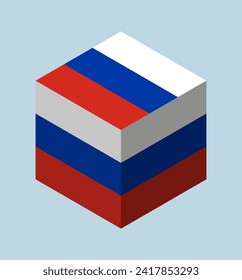 Isometric cube with flag of Russia. Isolated vector illustration.