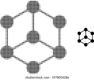 Isometric cube halftone dotted icon illustration. Halftone pattern contains circle pixels. Vector illustration of isometric cube icon on a white background. Flat abstraction for isometric cube object.