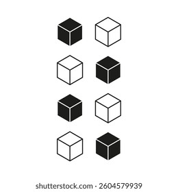 Isometric cube icon. Geometric shape set. Abstract 3D blocks. Vector illustration.