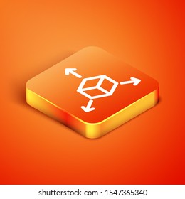 Isometric Isometric cube icon isolated on orange background. Geometric cubes solid icon. 3D square sign. Box symbol.  Vector Illustration