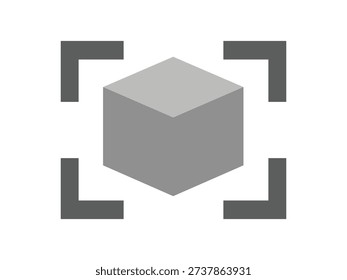 Isometric cube icon, scanning frame, spatial dimension symbol