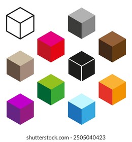 Isometric cube icons. Colorful 3D shapes. Geometric design set. Vector abstract collection.