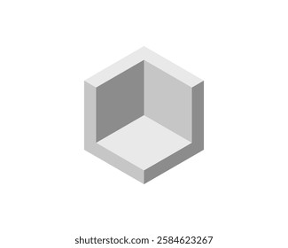 Isometric cube, minimalist design, open space concept.  Perfect for presentations, website backgrounds, or modern art projects. Represents potential, innovation, or a blank canvas.