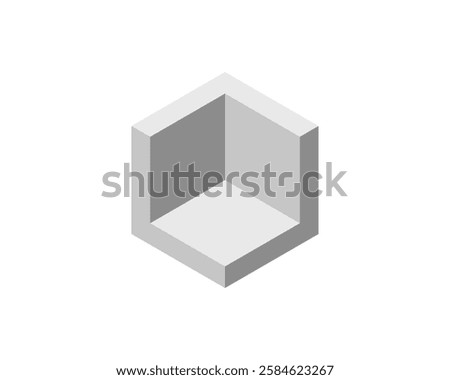 Isometric cube, minimalist design, open space concept.  Perfect for presentations, website backgrounds, or modern art projects. Represents potential, innovation, or a blank canvas.