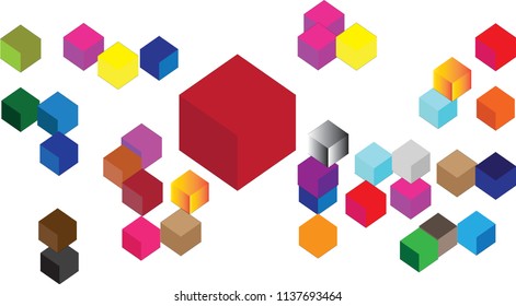 Isometric cube in more colors with big red cube