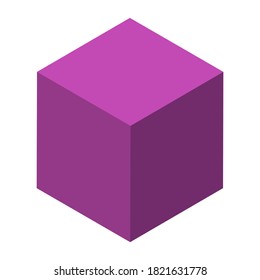 Isometric cube in pink color. Vector illustration