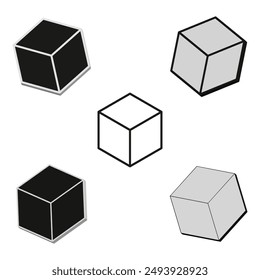Isometric cube set. Varied shading styles. Geometric vector shapes. Abstract black and white.