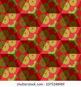 Isometric cube with a surface covered with geometric ornaments. Completely seamless, colorful cube pattern background. Optical illusion. Ornament with three-dimensional effect.