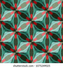 Isometric cube with a surface covered with geometric ornaments. Completely seamless, colorful cube pattern background. Optical illusion. Ornament with three-dimensional effect.
