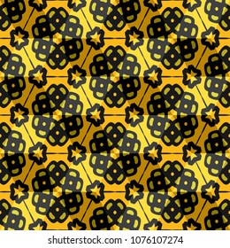 Isometric cube with a surface covered with geometric ornaments. Completely seamless, colorful cube pattern background. Optical illusion. Ornament with three-dimensional effect.
