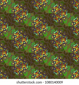 Isometric cube with a surface covered with geometric ornaments. Completely seamless, colorful cube pattern background. Optical illusion. Ornament with three-dimensional effect.