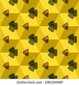 Isometric cube with a surface covered with geometric ornaments. Completely seamless, colorful cube pattern background. Optical illusion. Ornament with three-dimensional effect.