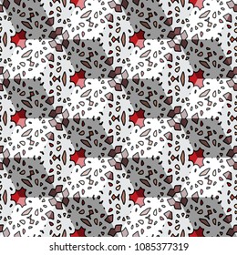 Isometric cube with a surface covered with geometric ornaments. Completely seamless, colorful cube pattern background. Optical illusion. Ornament with three-dimensional effect.