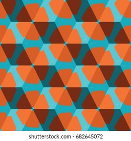 Isometric cube with a surface covered with geometric ornaments. Completely seamless, colorful cube pattern background. Optical illusion. Ornament with three-dimensional effect.