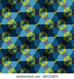 Isometric cube with a surface covered with geometric ornaments. Completely seamless, colorful cube pattern background. Optical illusion. Ornament with three-dimensional effect.