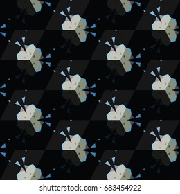 Isometric cube with a surface covered with geometric ornaments. Completely seamless, colorful cube pattern background. Optical illusion. Ornament with three-dimensional effect.