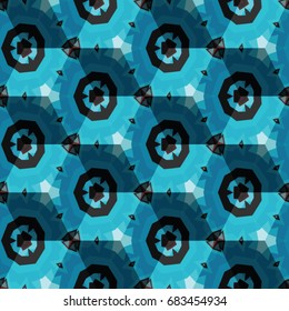 Isometric cube with a surface covered with geometric ornaments. Completely seamless, colorful cube pattern background. Optical illusion. Ornament with three-dimensional effect.