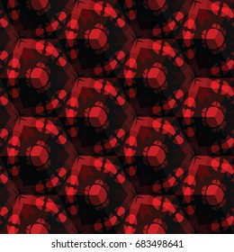 Isometric cube with a surface covered with geometric ornaments. Completely seamless, colorful cube pattern background. Optical illusion. Ornament with three-dimensional effect.
