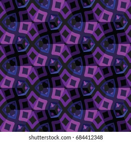 Isometric cube with a surface covered with geometric ornaments. Completely seamless, colorful cube pattern background. Optical illusion. Ornament with three-dimensional effect.