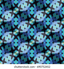 Isometric cube with a surface covered with geometric ornaments. Completely seamless, colorful cube pattern background. Optical illusion. Ornament with three-dimensional effect.