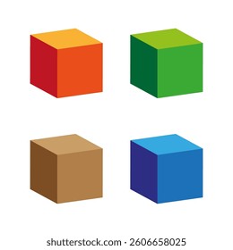 Isometric cube vector. Color block icon. Bright 3D shapes. Geometric box figure.