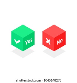 isometric cube with yes or no marks. concept of approve or reject and simple test poll for web. flat 3d style trend modern set mobile app logotype graphic website design isolated on white background