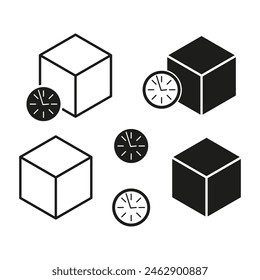Isometric cubes and clocks set. Vector geometric shapes and time icons.