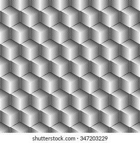 Isometric Cubes Engraving Seamless Texture. Black Strokes Background. Vector Illustration.