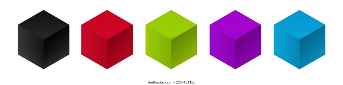 Isometric Cubes Icon Set. Cubist Abstract 3D Shape. Colorful Isometric Hexagonal 3D Boxes with Gradients for Game, Package Design or Product Logo