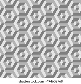 Isometric Cubes, Kinetic Art, Seamless Geometric Pattern In Shades Of Grey, Optical Illusion