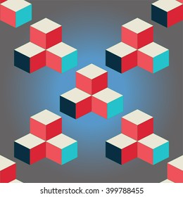 Isometric cubes. Seamless patterns colorful on gradient background 