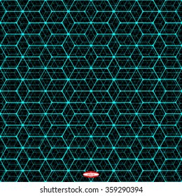 Isometric Cubes Structure. Seamless Texture.  Abstract Strokes Isolated on Dark Background. Vector Illustration