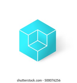 Isometric cubic shape, 3d vector illustration of cube logo, isolated on white background, eps 10